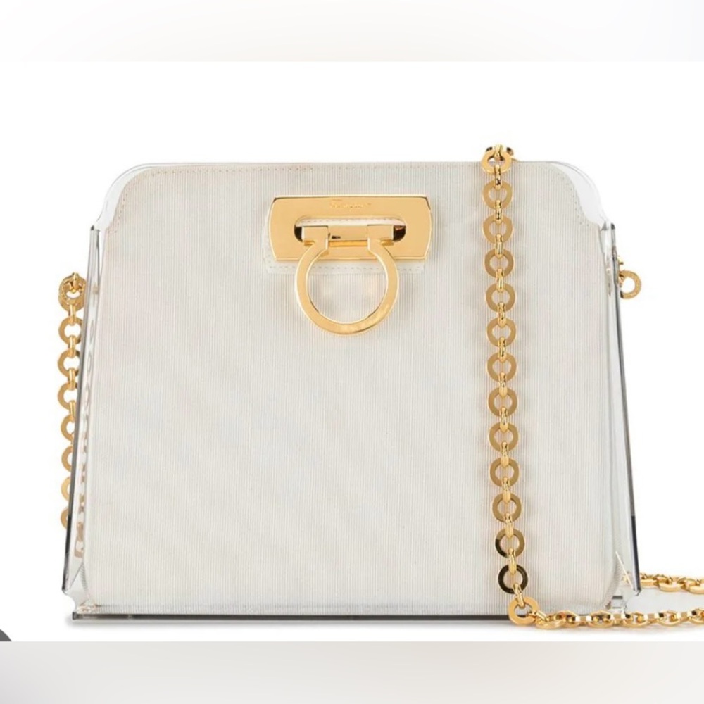 Salvatore Ferragamo - AUTHENTIC Gancini Bag, in Bone, 24 Carat Gold Chain. NEW!